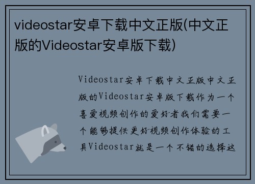 videostar安卓下载中文正版(中文正版的Videostar安卓版下载)
